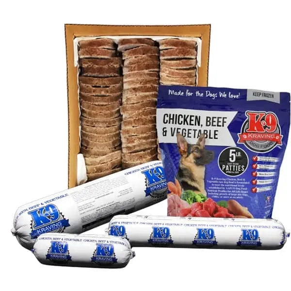 K-9 Kraving Chicken, Beef & Vegetable Patty Bulk 27#
