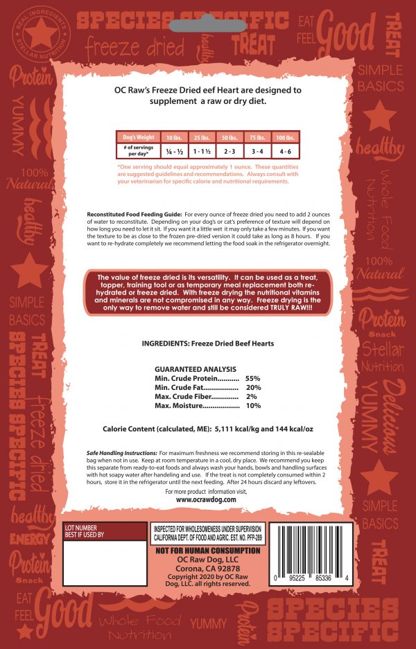 OC Raw FD Beef HEARTS ~ 4 OZ FREEZE DRIED