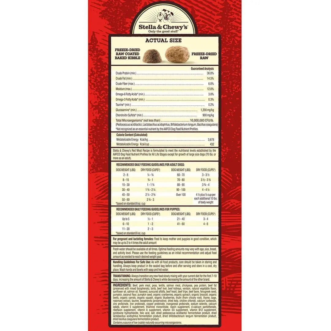 Stella & Chewy's Dog Dry Raw Blend GF Red Meat Lamb, Beef & Venison 22#