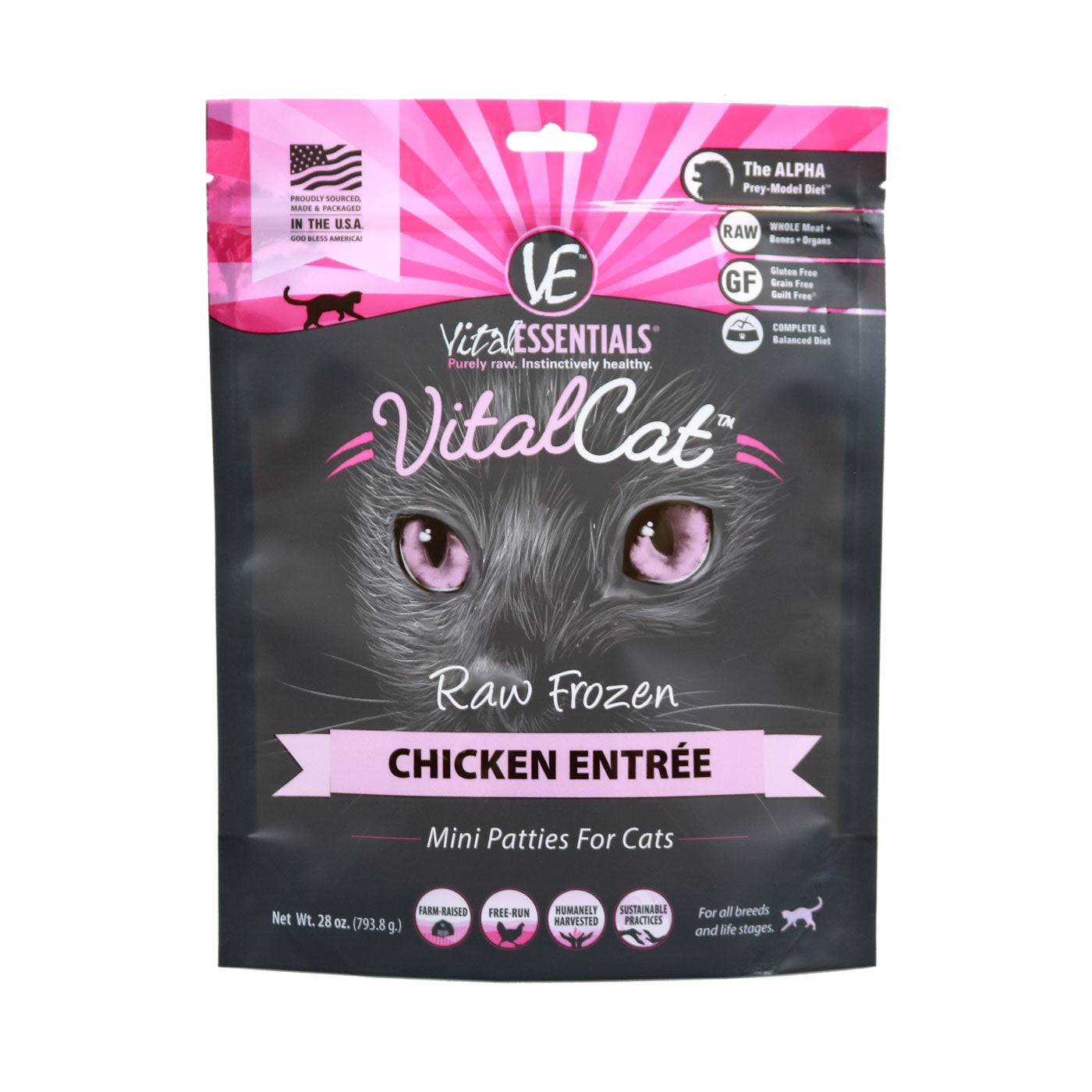 Vital Essentials Cat Frozen Chicken Mini Patties Entree 28 oz