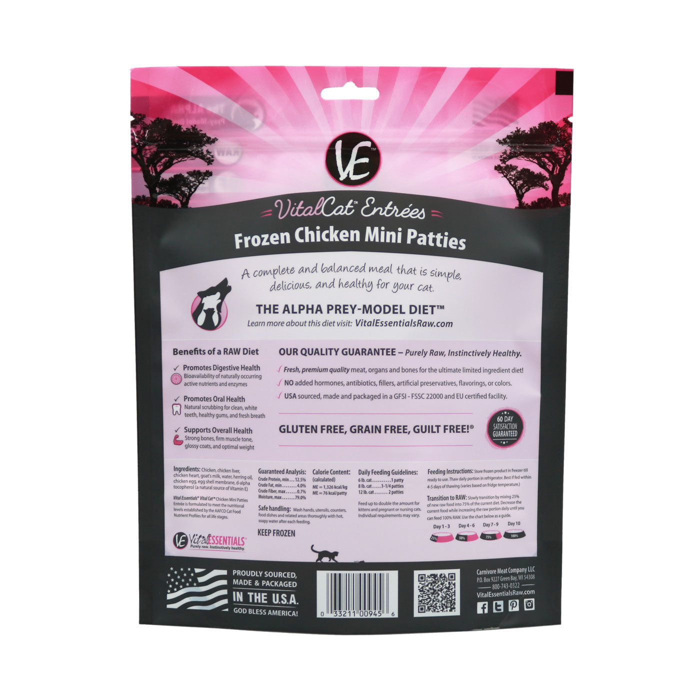 Vital Essentials Cat Frozen Chicken Mini Patties Entree 28 oz