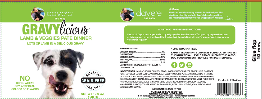 Dave's Dog Can Gravylicious Lamb 12 oz