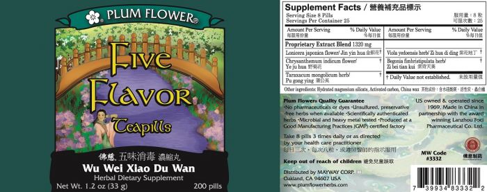Mayway Five Flavor Teapills Wu Wei Xiao Du Wan