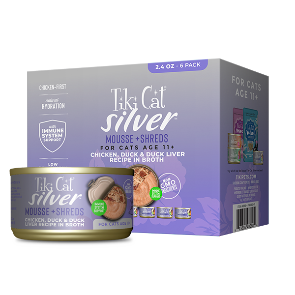 Tiki Cat Silver Shreds Mousse Duck Duck Liver 14.4 oz