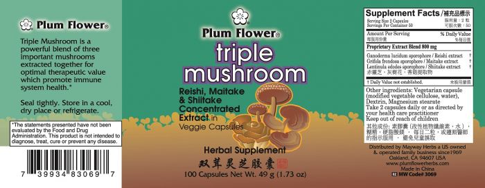 Plum Flower Triple Mushroom Capsules Reishi, Maitake & Shiitake Capsules