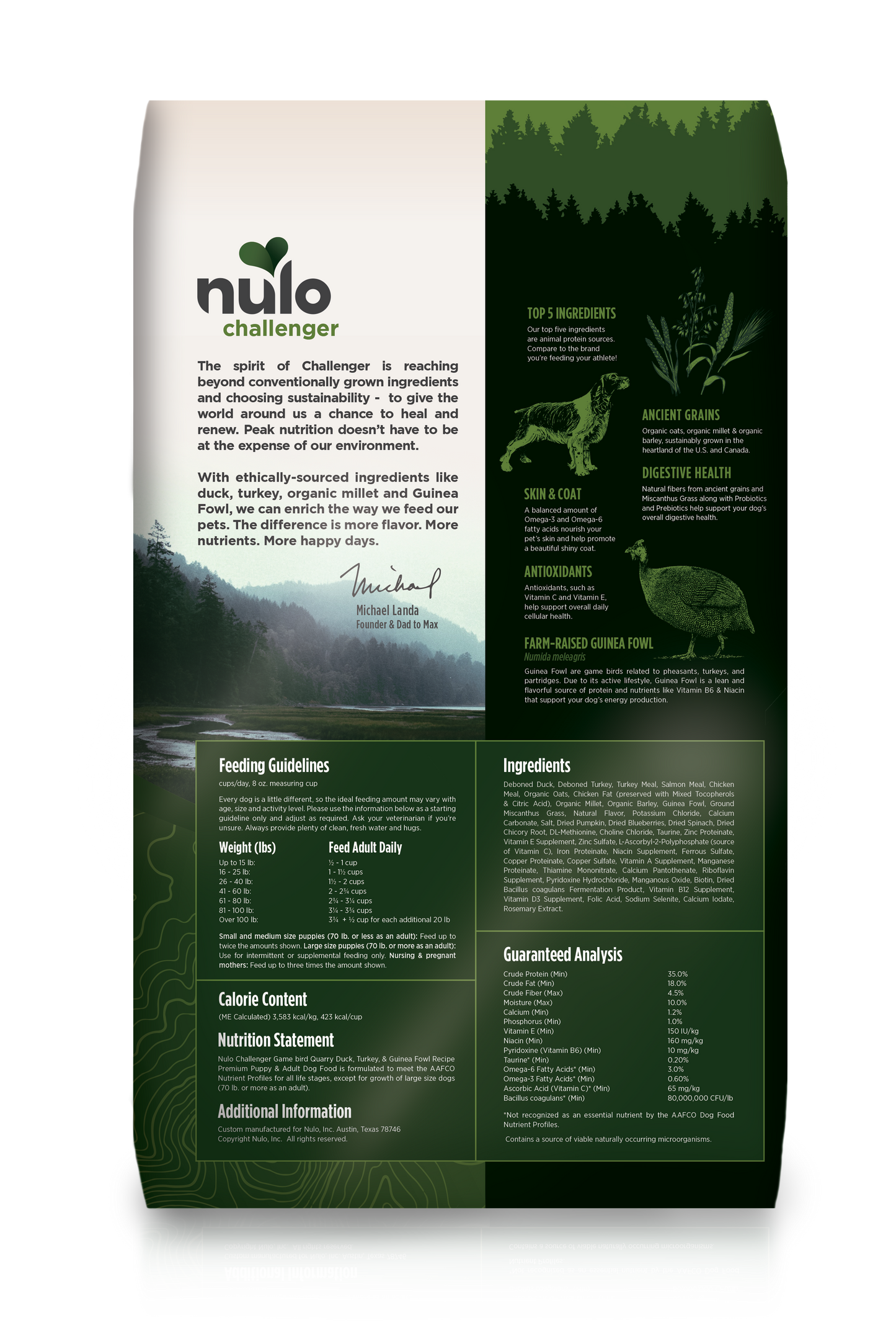 CHALLENGER Nulo™ Challenger™ High-Protein Kibble Game Bird Quarry Duck, Turkey & Guinea Fowl Dog Food 24lbs