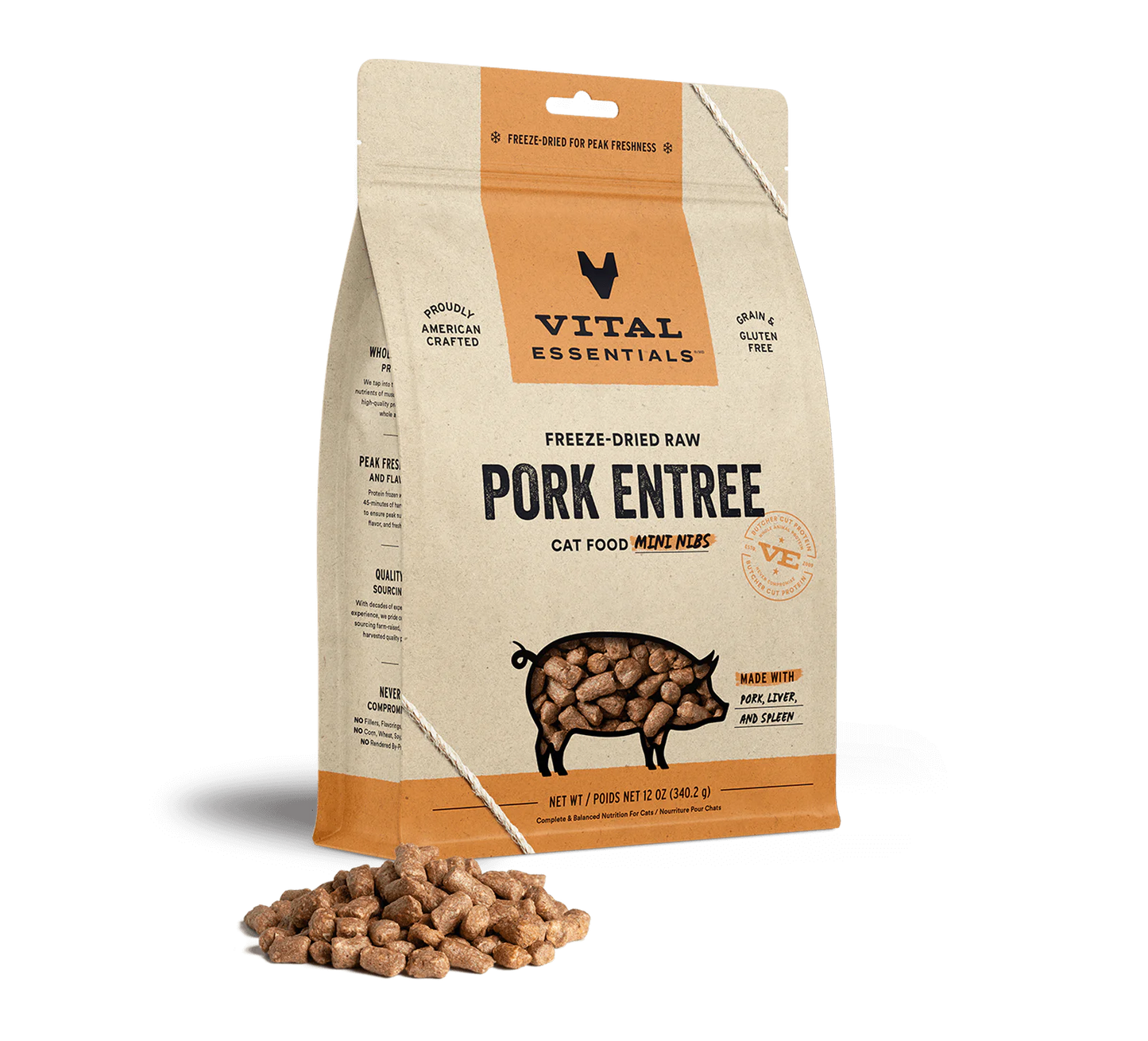 Vital Essentials Freeze Dried Pork Mini Nibs Cat 12 oz.