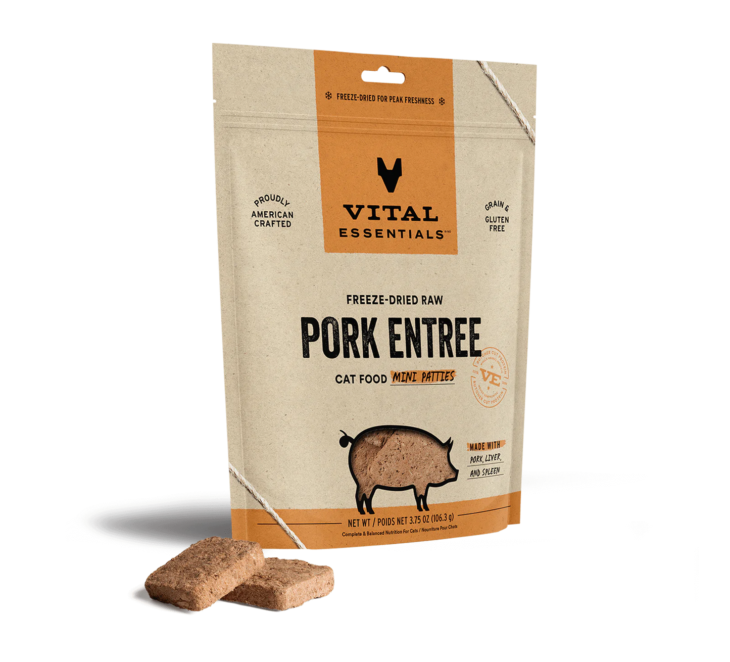 Vital Essentials Freeze Dried Pork Mini Patty Cat 3.75 oz.