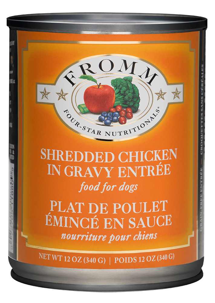 Fromm 4 Star Dog Can GF Shredded Chicken in Gravy Entree' 12 oz